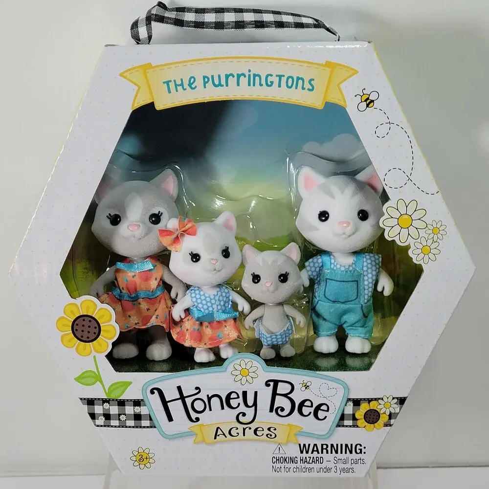 Honey Bee Acres THE PURRINGTONS Flocked Cat Family FRITZ ELLA ZOE BABY ROSE Mini